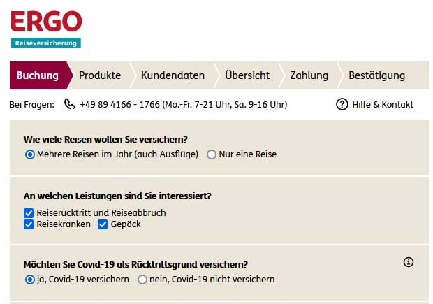 Reiseversicherungen von Ergo als Werbemittel von travianet